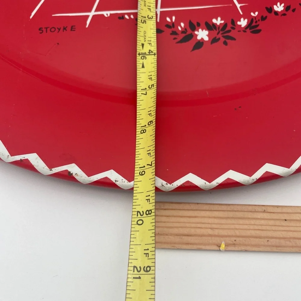 Stoyke BBQ Chef Red Round Metal Chef Pizza Pan Grill Vintage MCM‎ 1950s Tray